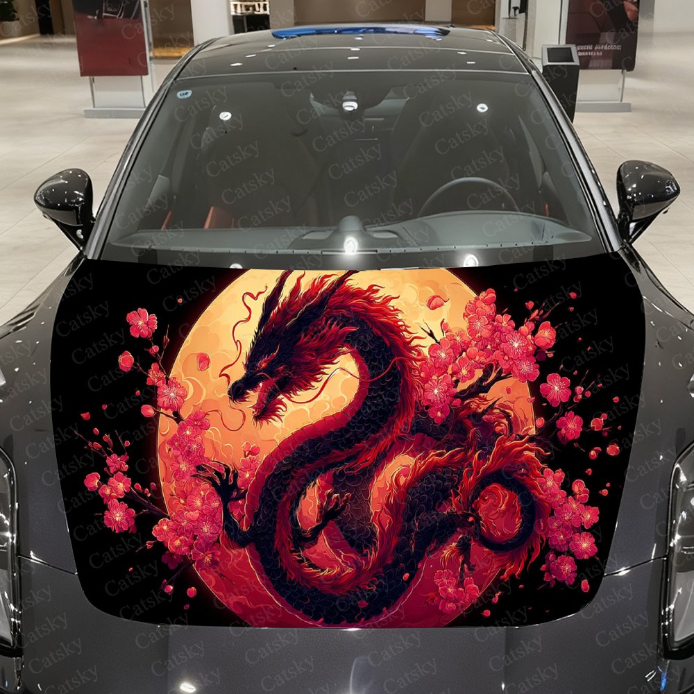 Full Cover Adhesive - 満月桜龍カービニールラップ、PVC防水カーフードステッカー、自己粘着性傷防止ステッカーエンジンカバー