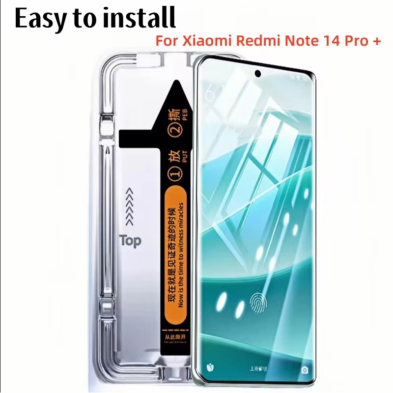 Glass Protector Auto - Redmi Note 13 14 Pro Plus用自動インストーラーツール付きフレーム保護フィルム、強化ガラス製Note