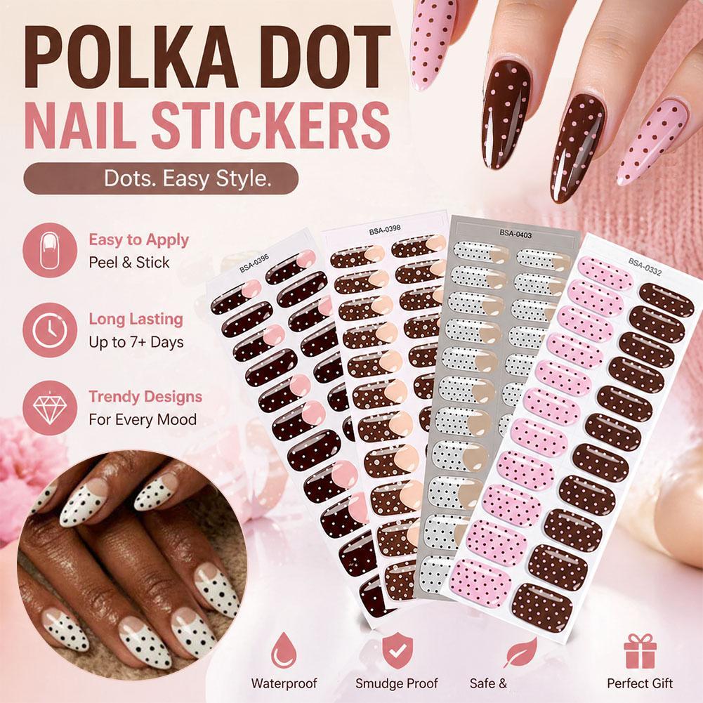 Full Cover Adhesive - 水玉模様のジェルネイルストリップ、フルカバー粘着ネイルポリッシュステッカー、防水フレンチマニキュアパッチ、DIYネイルアートデコレーション