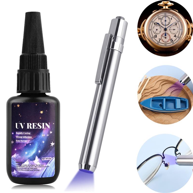 Liquid Uv Glue Kit - Uv-接着剤接着剤キット,速乾性,ハード,接着剤,ガラス,金属,木材,DIY工芸品の装飾用