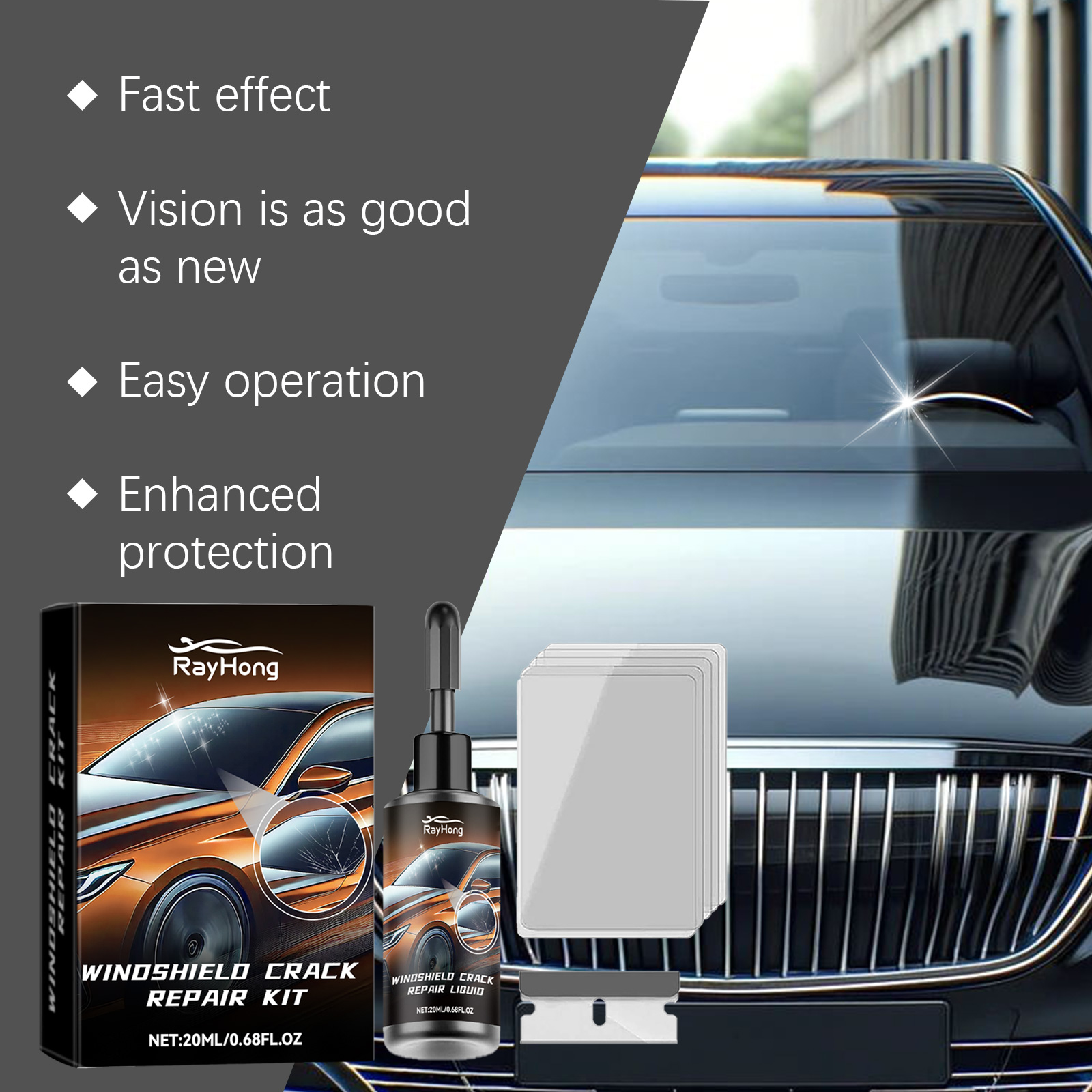 車のフロントガラスのひび割れ修理用レジンキット UV硬化接着 - Liquid Uv Glue Kit のレビューと価格