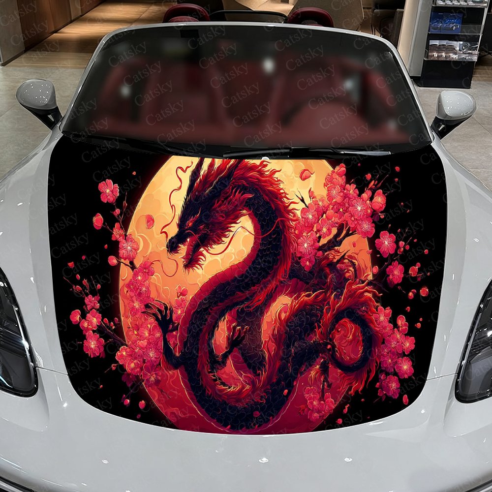 満月桜龍カービニールラップ、PVC防水カーフードステッカー、 - Full Cover Adhesive のレビューと価格