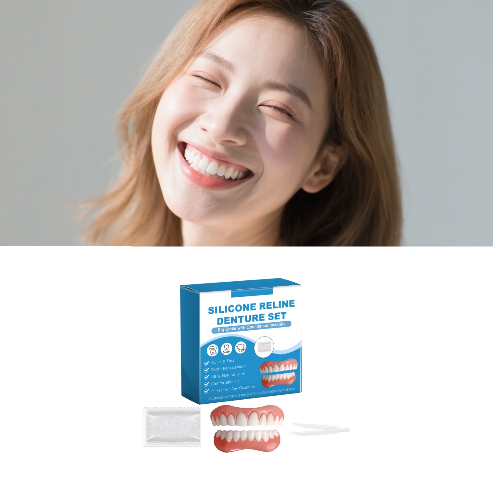 義歯フルセット オーバーガムキット ソフトデザイン 簡単装着 - Full Cover Adhesive のレビューと価格